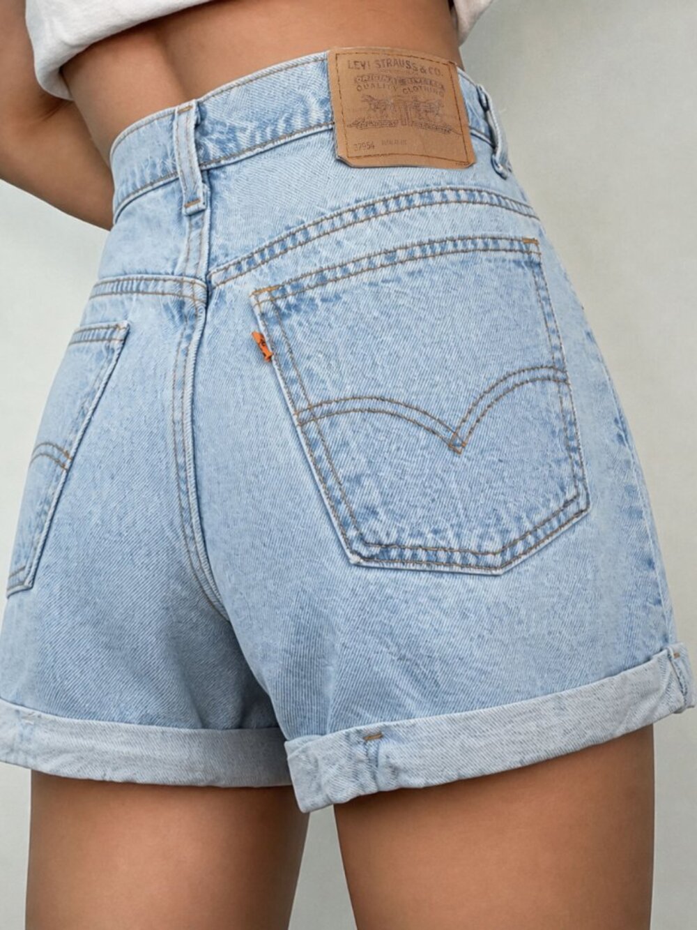 VTG 90s Levis 954 Orange Tab High Rise Denim Shorts Made in USA Cuffed 29''